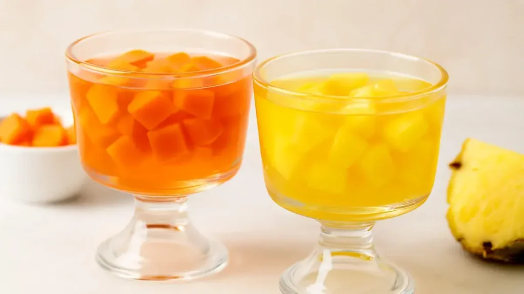 Gelatina com abacaxi e mamão